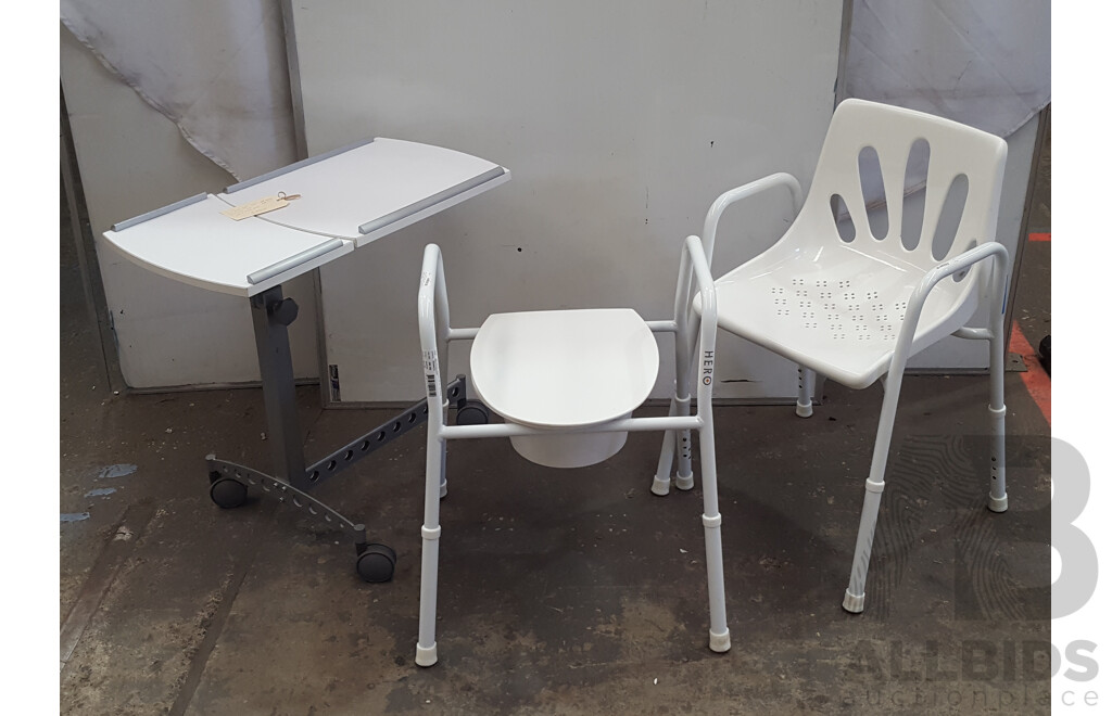 Hero Medical Standard (S11193) Over Toilet Aid & (S11195) Shower Chair + Mobile Side Desk