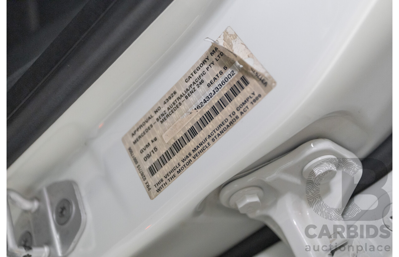 9/2015 Mercedes-Benz B200 246 MY15 5d Hatchback Calcite White Turbo 1.6L
