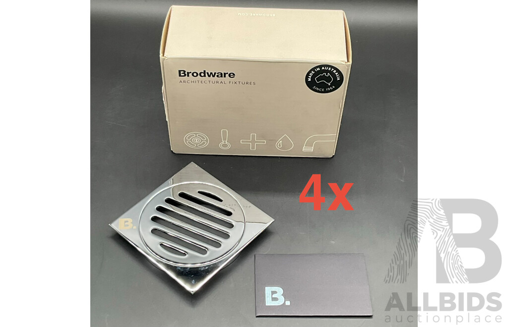 BRODWARE Square Floor Grate 110mm (Chrome) - Lot of 4