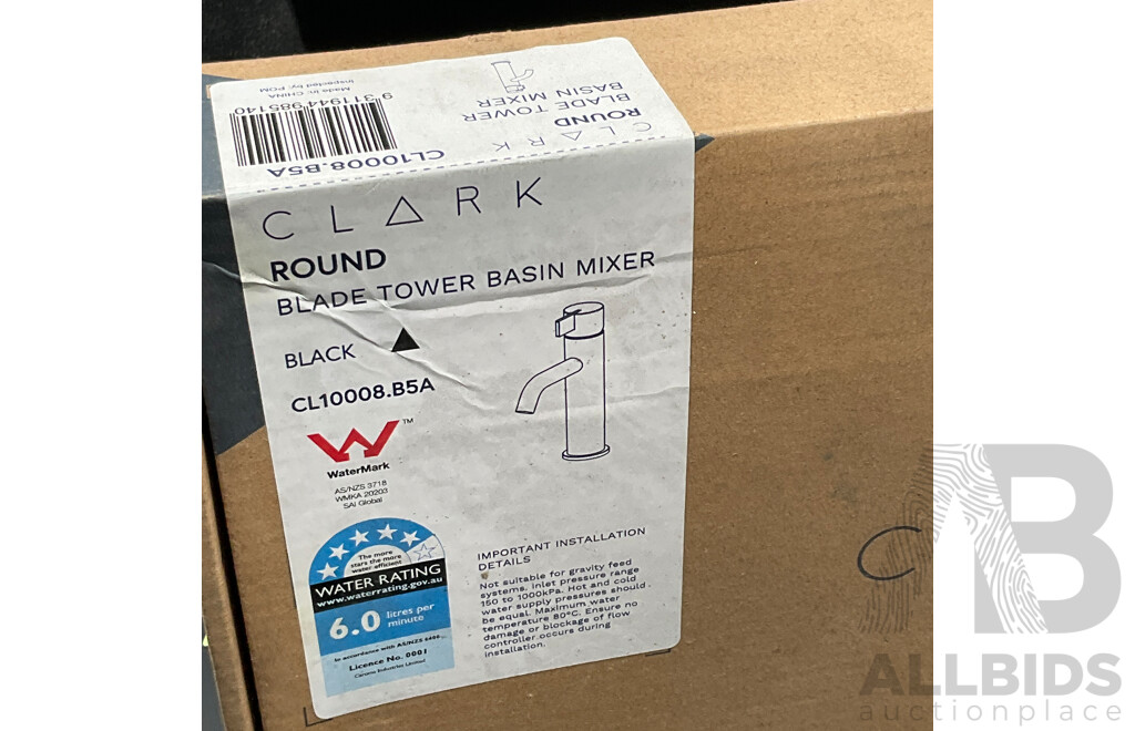 CLARK Round Blade Tower Basin Mixer (Matte Black) - Lot of 2