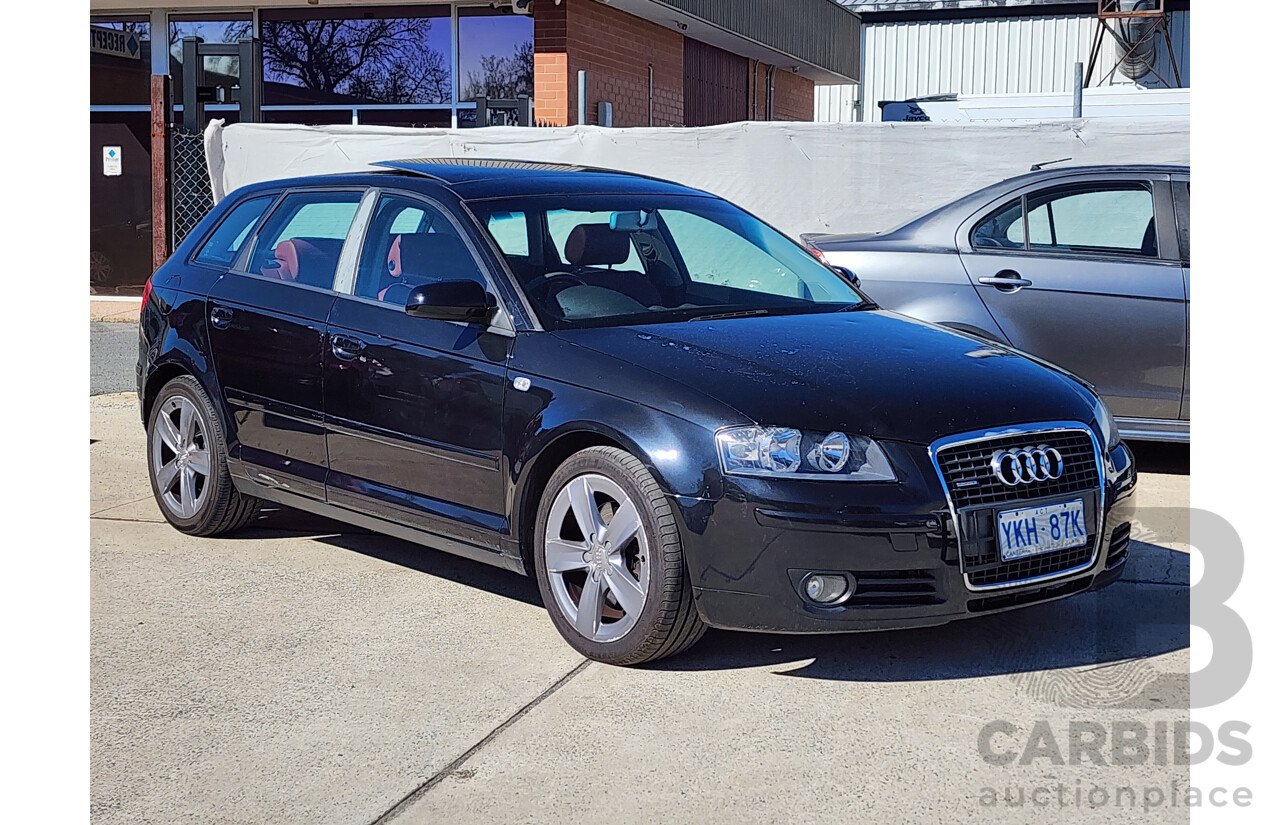 07/2007 Audi A3 Sportback 2.0 TFSI Quattro AMB 8P 5d Hatchback Black 2.0L