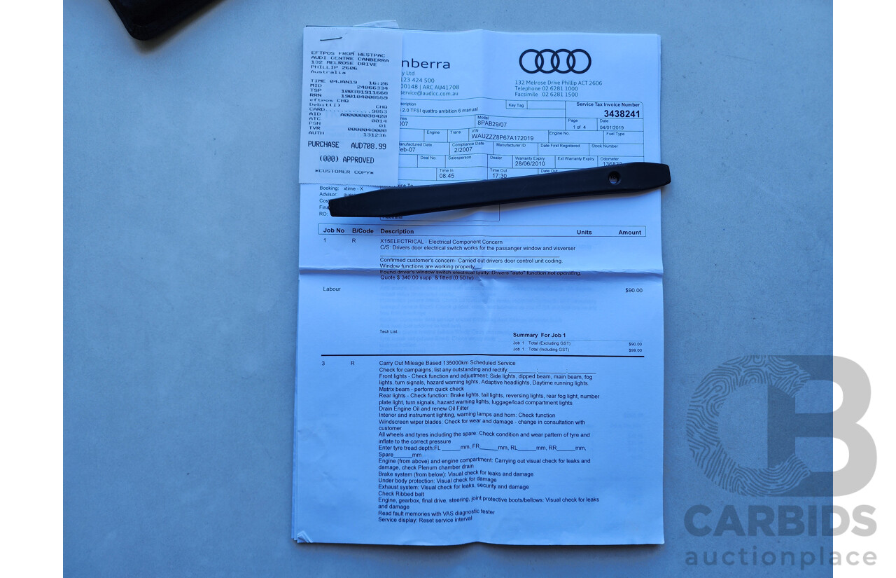 07/2007 Audi A3 Sportback 2.0 TFSI Quattro AMB 8P 5d Hatchback Black 2.0L