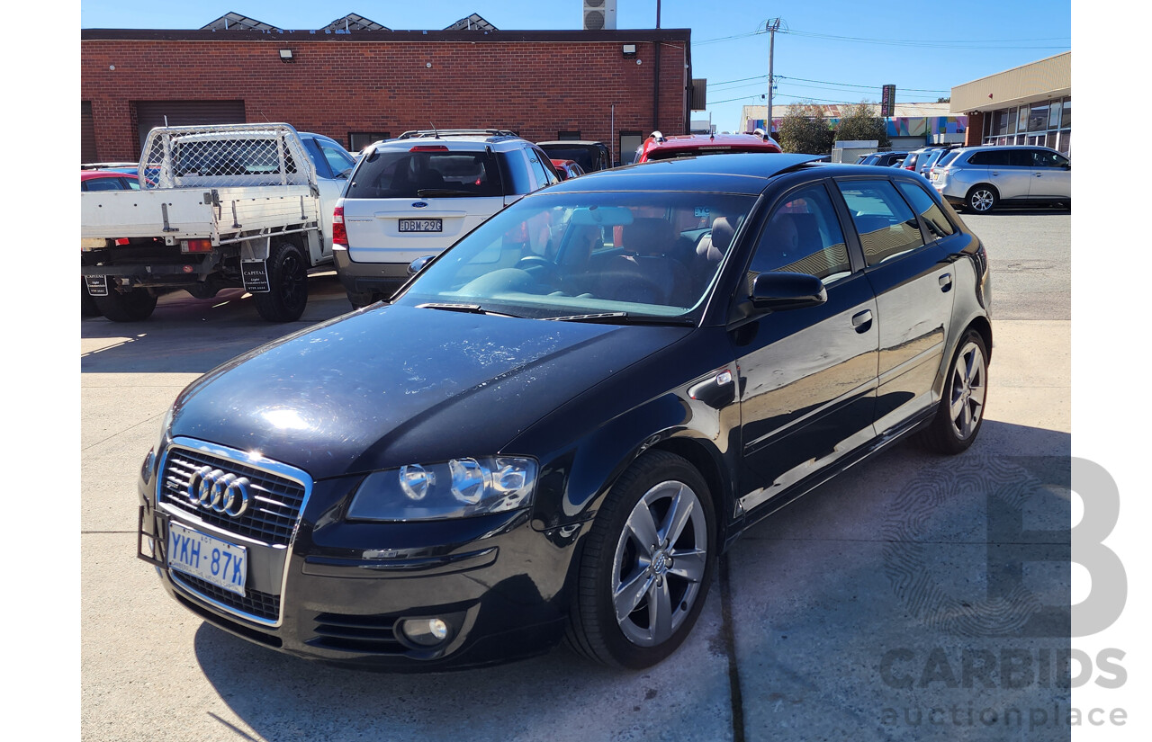 07/2007 Audi A3 Sportback 2.0 TFSI Quattro AMB 8P 5d Hatchback Black 2.0L