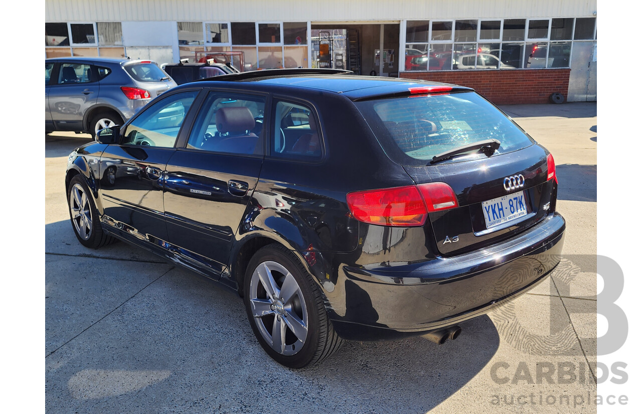 07/2007 Audi A3 Sportback 2.0 TFSI Quattro AMB 8P 5d Hatchback Black 2.0L