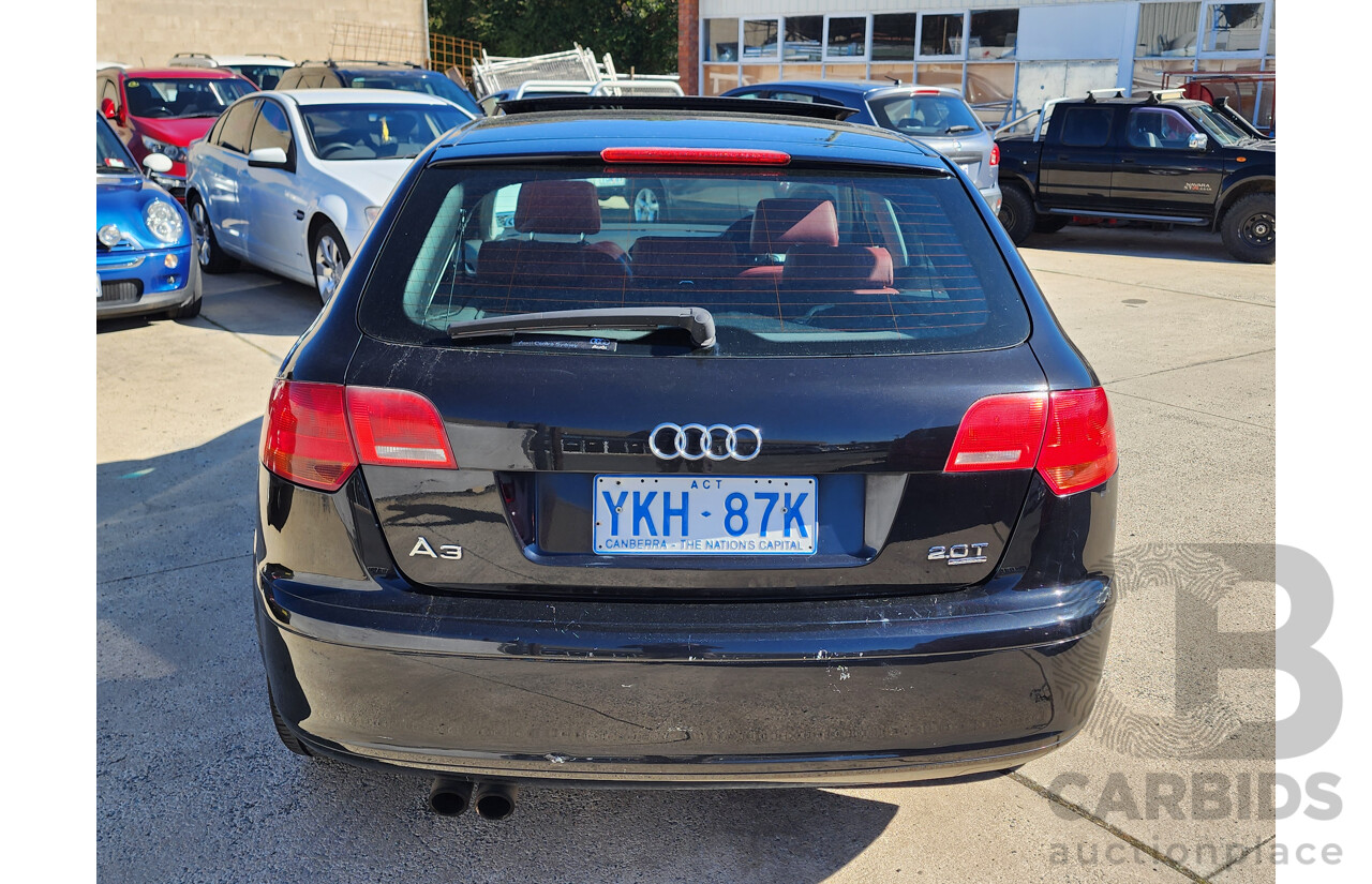 07/2007 Audi A3 Sportback 2.0 TFSI Quattro AMB 8P 5d Hatchback Black 2.0L