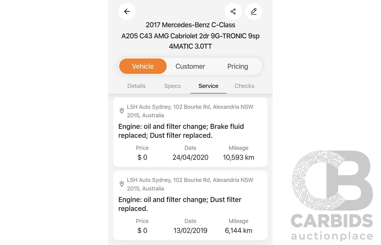 10/2017 Mercedes-Benz AMG C43 (AWD) 205 MY17.5 2D Cabriolet Polar White Twin Turbo V6 3.0L