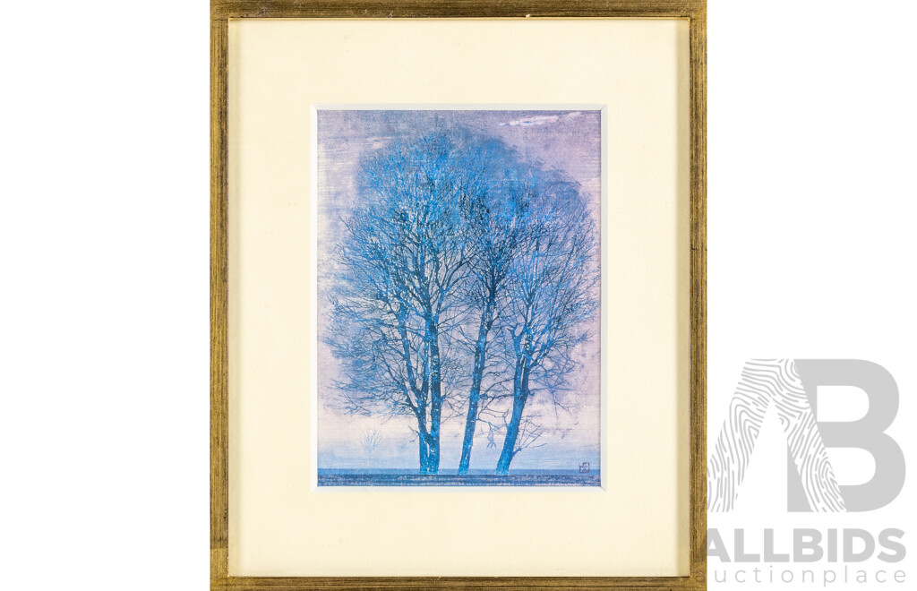 Joichi Hoshi (20th Century, Japanese, 1913-1979), Clump of Trees, Red Line & Dawning, Trio of Vintage Prints After Original Wood Blocks, 21H x 31W cm (largest frame) (3)