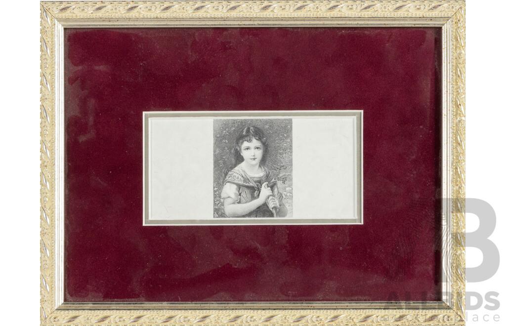 Artist Unknown (Early 20th Century), The Shepherd Girl, Antique Steel Engraving, 20H x 26W cm (frame)