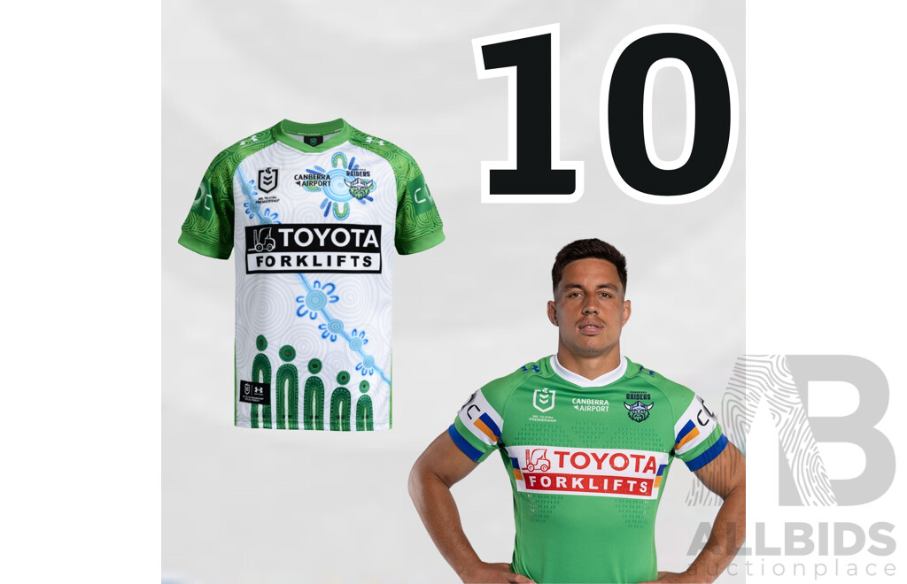 10. Joseph Tapine - Match Worn and Signed Canberra Raiders 2026 Indigenous Round Jersey - Round 23 v Knights - Proceeds towards the Raiders Foundation
