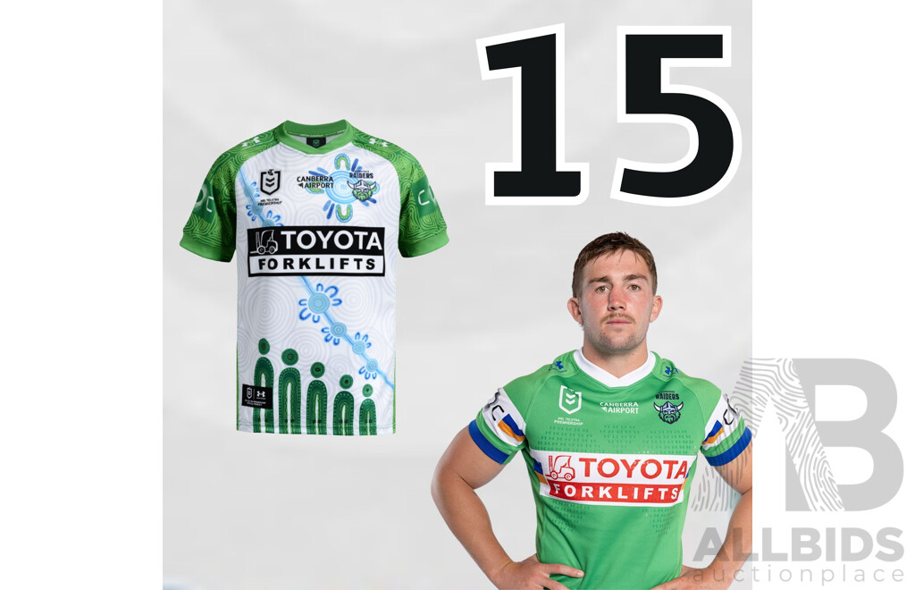 15. Joe Roddy - Match Worn and Signed Canberra Raiders 2026 Indigenous Round Jersey - Round 23 v Knights - Proceeds towards the Raiders Foundation