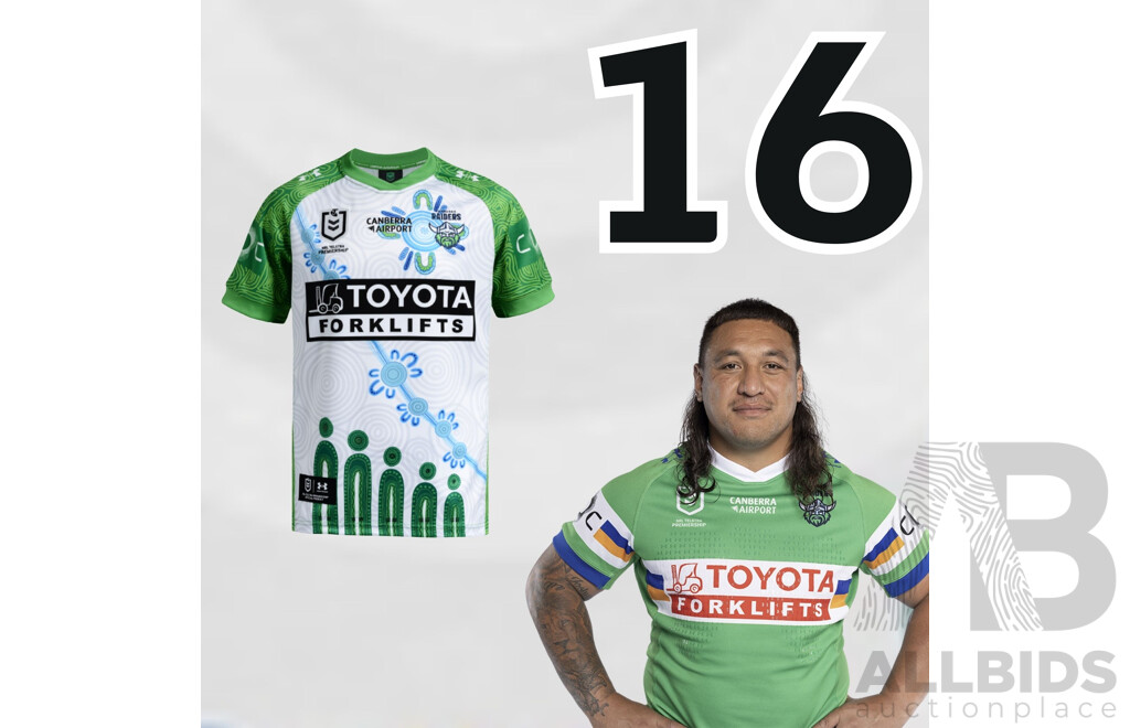 16. Josh Papalii - Match Worn and Signed Canberra Raiders 2026 Indigenous Round Jersey - Round 23 v Knights - Proceeds towards the Raiders Foundation