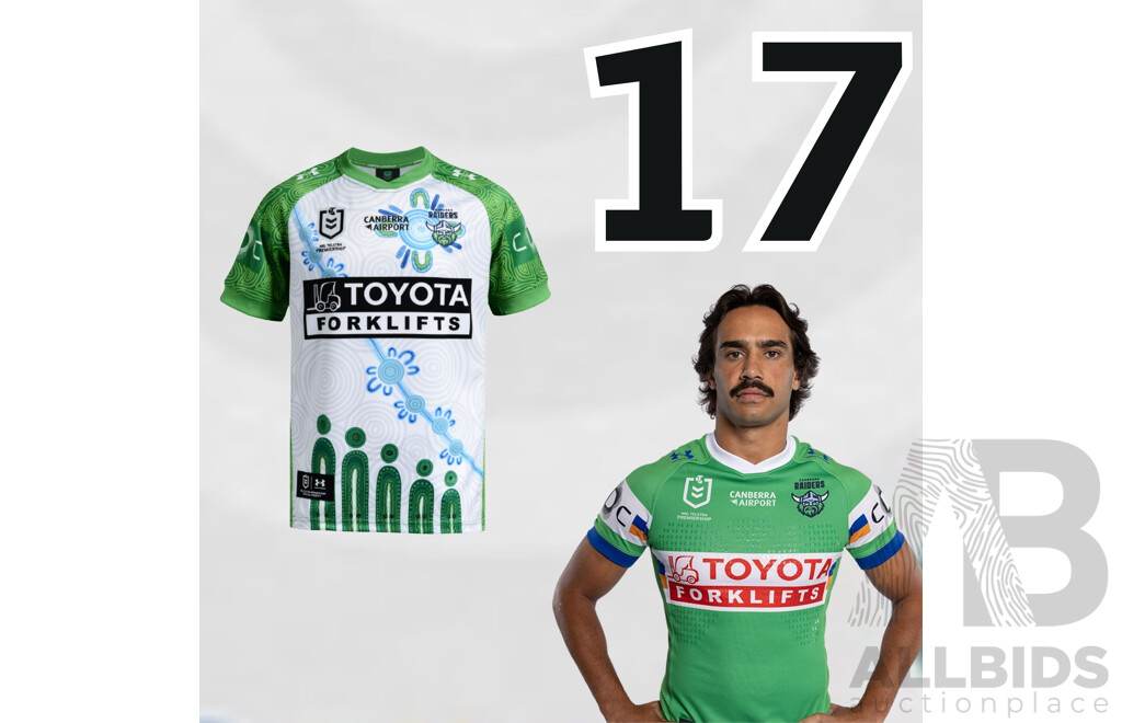 17. Daine Laurie - Match Worn and Signed Canberra Raiders 2026 Indigenous Round Jersey - Round 23 v Knights - Proceeds towards the Raiders Foundation