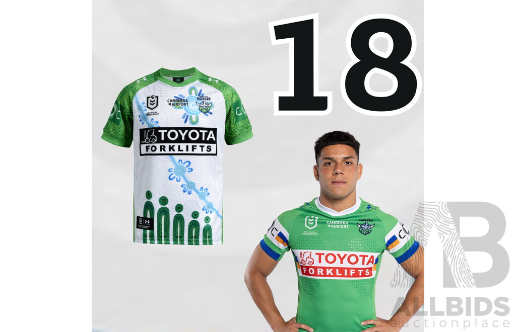 18. Savelio Tamale - Match Worn and Signed Canberra Raiders 2026 Indigenous Round Jersey - Round 23 v Knights - Proceeds towards the Raiders Foundation