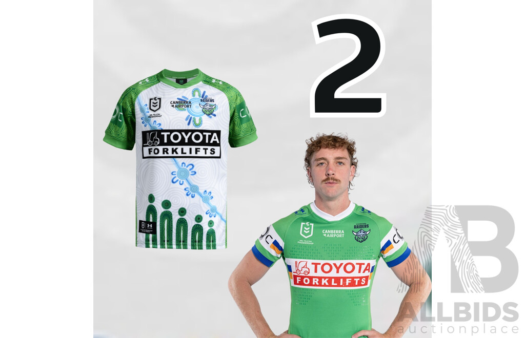 2. Jed Stuart - Match Worn and Signed Canberra Raiders 2026 Indigenous Round Jersey - Round 23 v Knights - Proceeds towards the Raiders Foundation