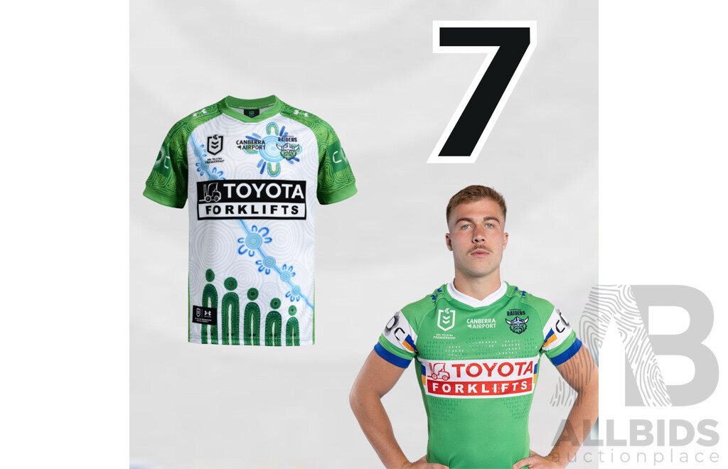 7. Ethan Sanders - Match Worn and Signed Canberra Raiders 2026 Indigenous Round Jersey - Round 23 v Knights - Proceeds towards the Raiders Foundation
