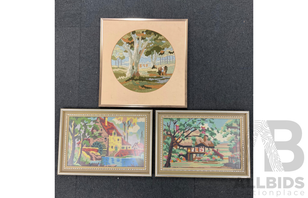 Vintage Long Stitch Australian Gum Tree and Countryside Scene - Lot of 3