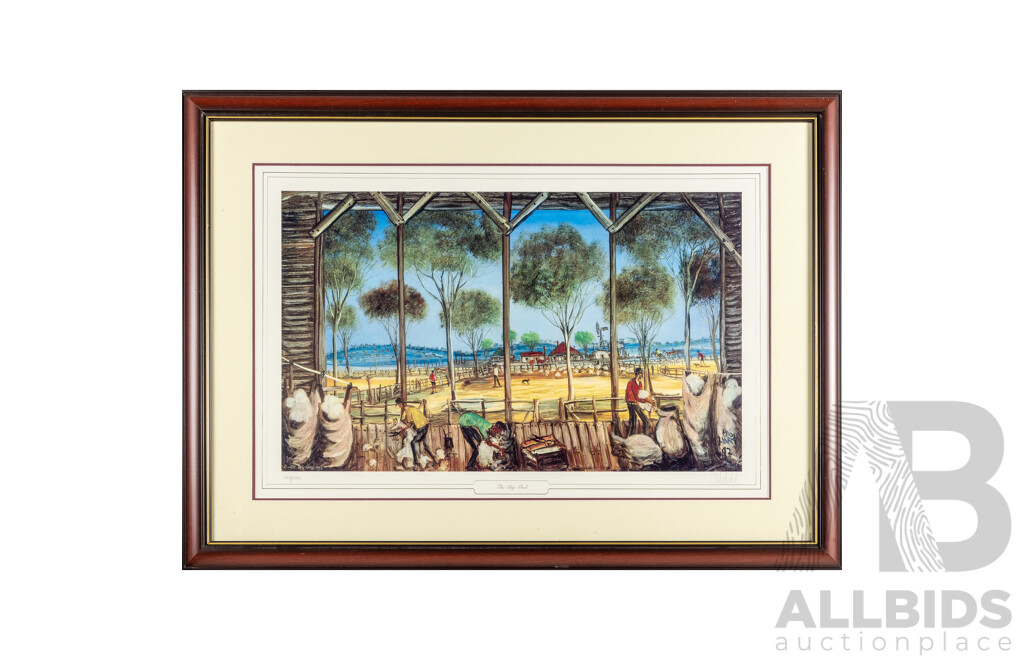 Pro Hart (20th Century, Australian, 1928-2006), The Big Shed, Original Limited Edition & Signed Giclee Print, 62H x 99W cm (frame)