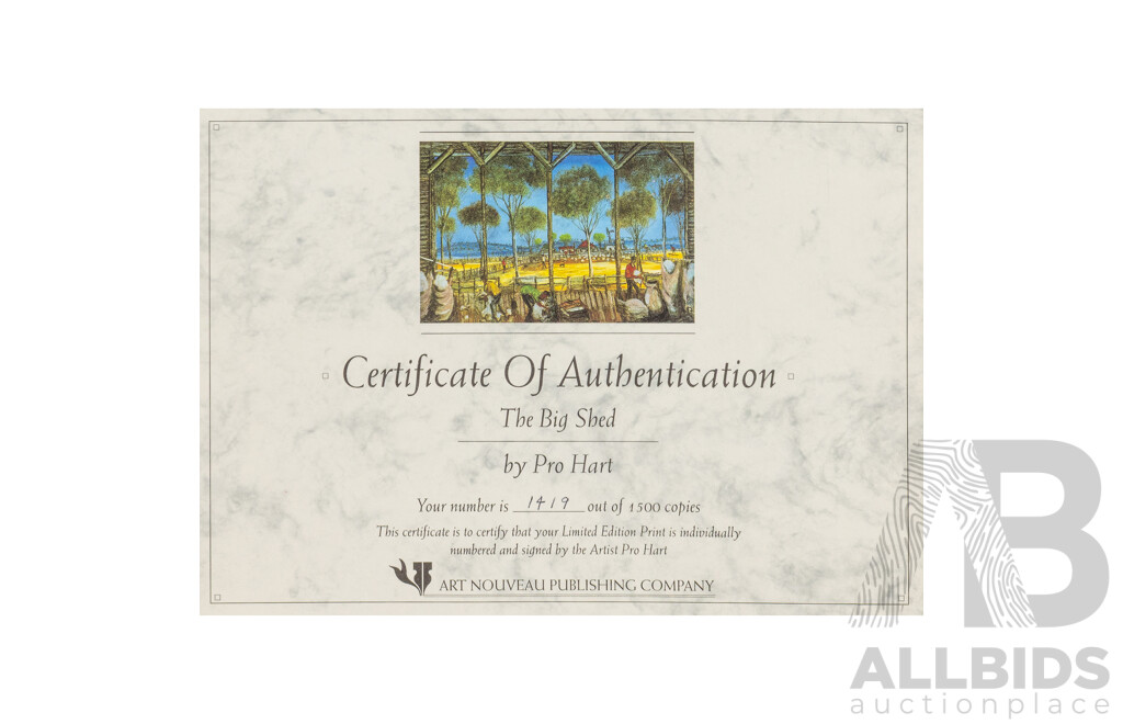 Pro Hart (20th Century, Australian, 1928-2006), The Big Shed, Original Limited Edition & Signed Giclee Print, 62H x 99W cm (frame)