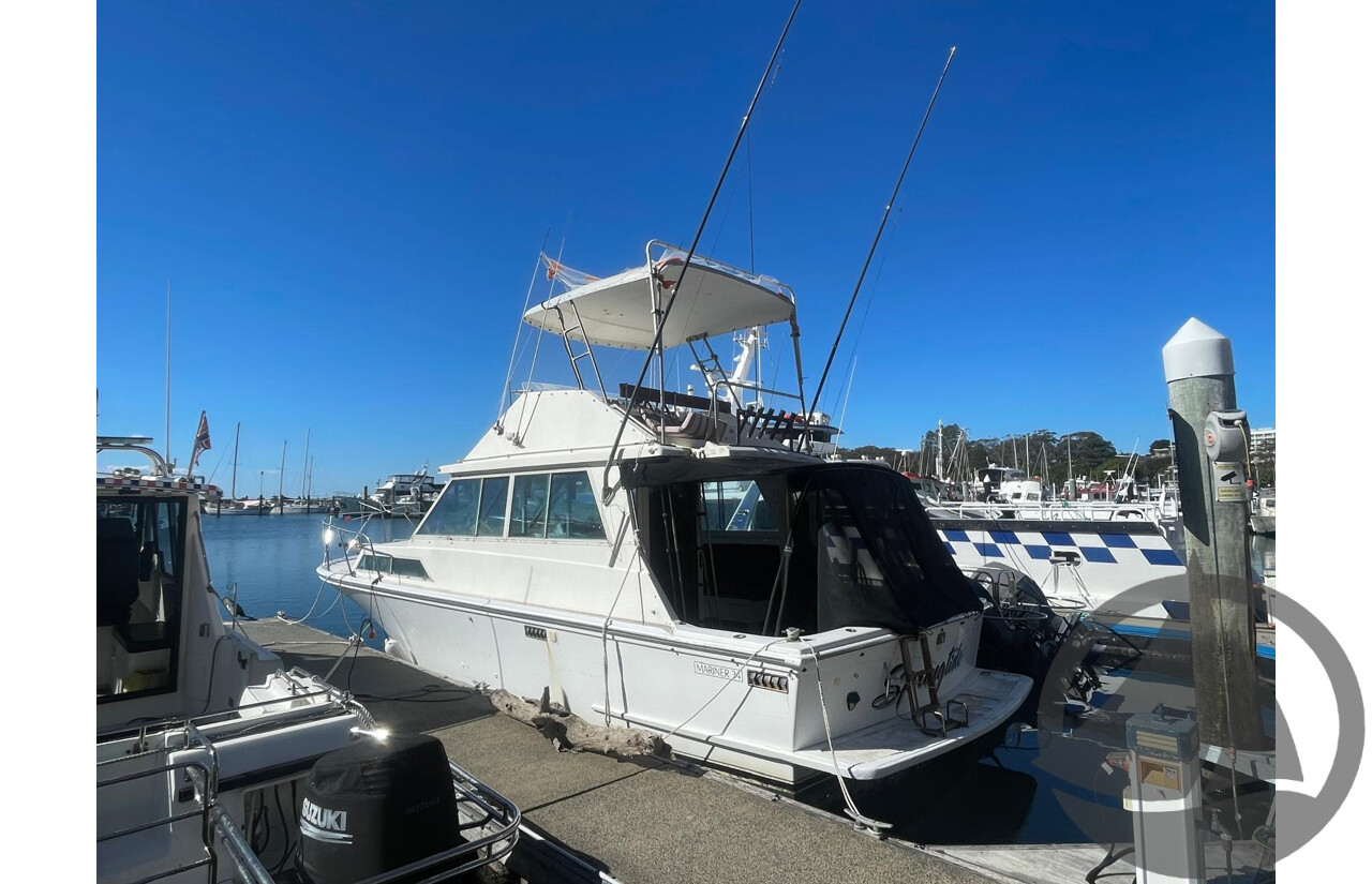 NO RESERVE NSW POLICE AUCTION - Mariner 34 Flybridge, Twin Shaft Drive Engines
