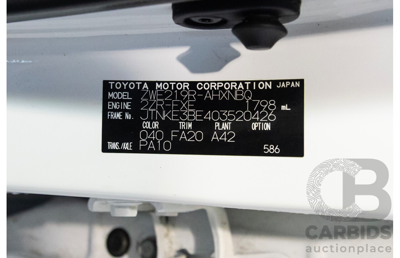 01/2024 Toyota Corolla Ascent Sport Hybrid ZWE219R 5D Hatchback White 1.8L