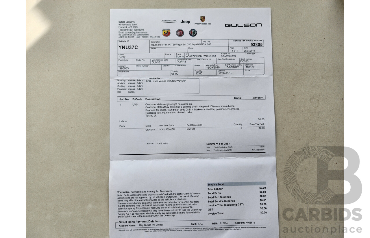 01/2011 Volkswagen Tiguan 147 TSI 5NC MY11 4d Wagon Grey 2.0L