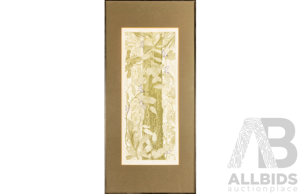 Edith Cowlishaw, (20th Century, Australian, 1924-), Hardenbergia [Native Sarsaparilla] (1982), Original Hand Embellished Etching, 76H x 36W cm (frame)