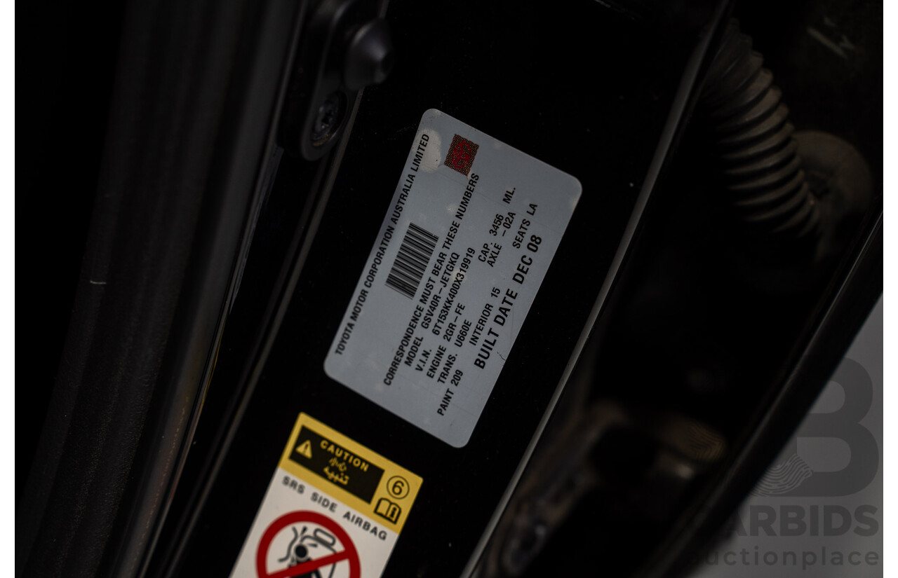12/2008 Toyota Aurion Presara GSV40R 4D Sedan Black 3.5L