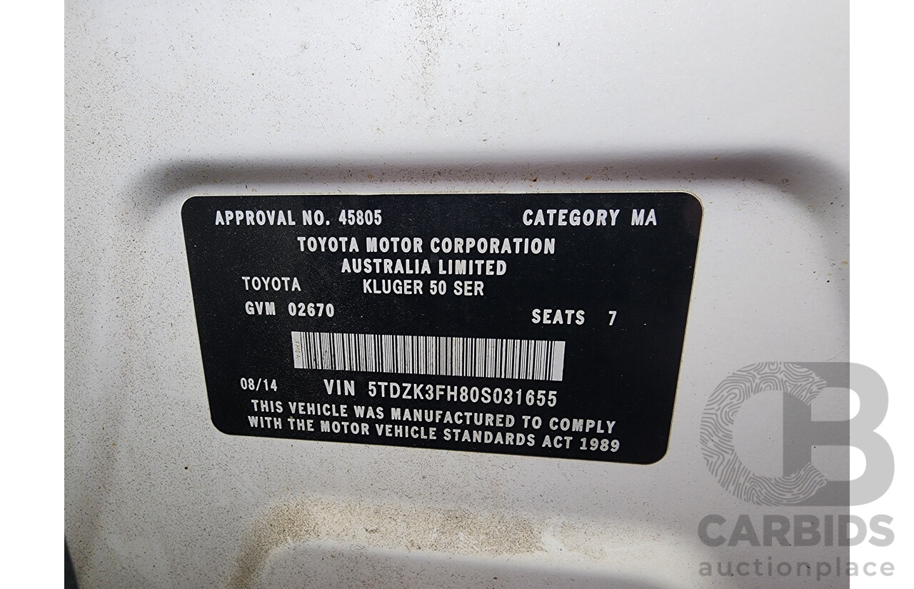 08/2014 Toyota Kluger GX (4x2) GSU50R 4d Wagon White 3.5L