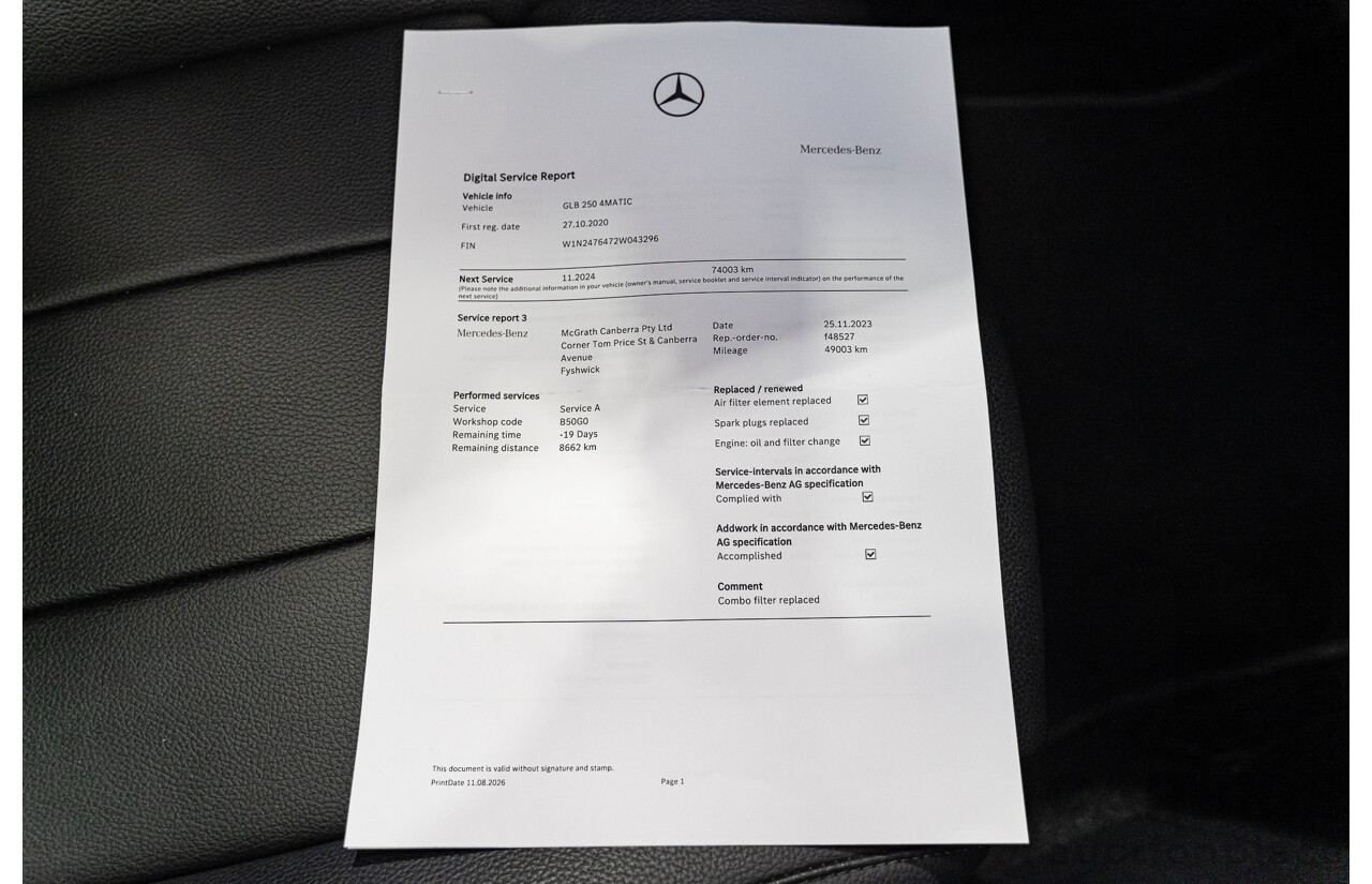 10/2020 Mercedes-Benz GLB 250 4Matic (AWD) X247 MY20.5 4D Wagon Mountain Grey Metallic Turbo 2.0L - 7-Seater