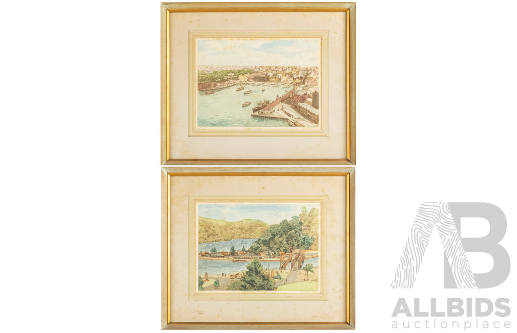 Frederick Halpern (20th Century, Austrian-Born Australian, 1909-?), Sydney & Bobbin Head, (c1950s), Wonderful Pair of Vintage Signed & Editioned Etching & Hand Coloured Aquatints, 44H x 52W cm (frames) (2)