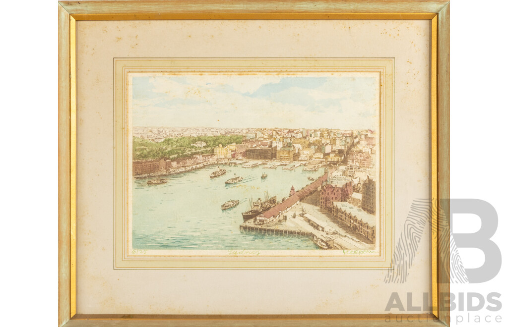 Frederick Halpern (20th Century, Austrian-Born Australian, 1909-?), Sydney & Bobbin Head, (c1950s), Wonderful Pair of Vintage Signed & Editioned Etching & Hand Coloured Aquatints, 44H x 52W cm (frames) (2)
