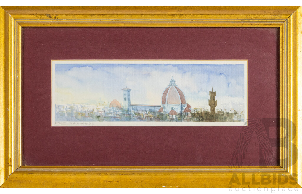 G. Hair (20th Century, Active c1990s), Firenze [Panoramic View] (1996), Original Watercolour, 36H x 43W cm (frame)