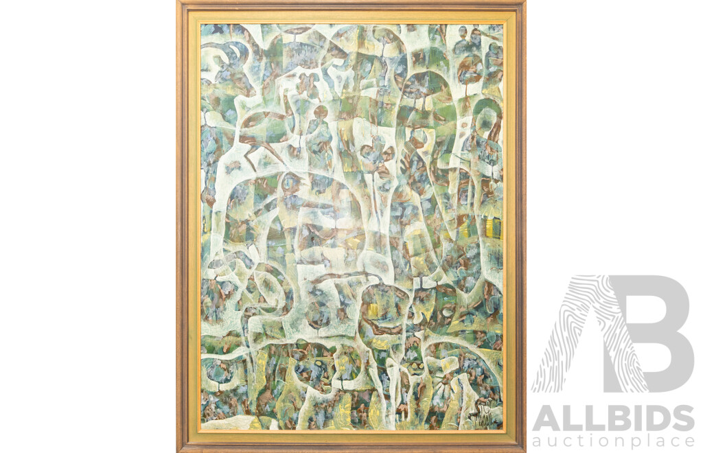 Rodney Milgate (20th Century, Australian, 1934-2014), Zoo Day 1972, Original Acrylic and Oil on Hardboard, W:103 X H:105cm (frame)
