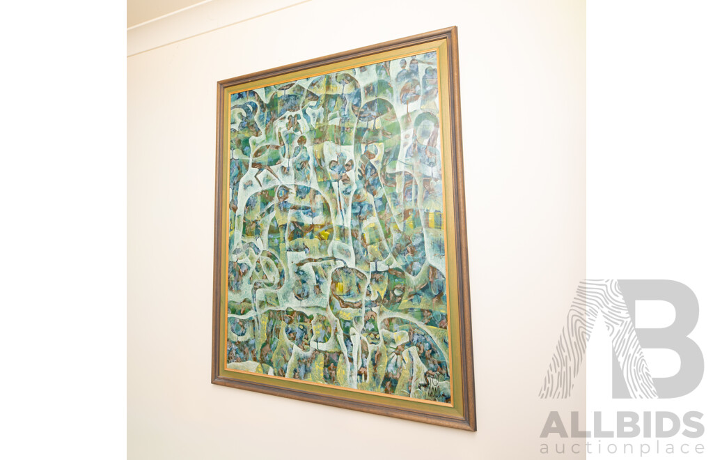 Rodney Milgate (20th Century, Australian, 1934-2014), Zoo Day 1972, Original Acrylic and Oil on Hardboard, W:103 X H:105cm (frame)