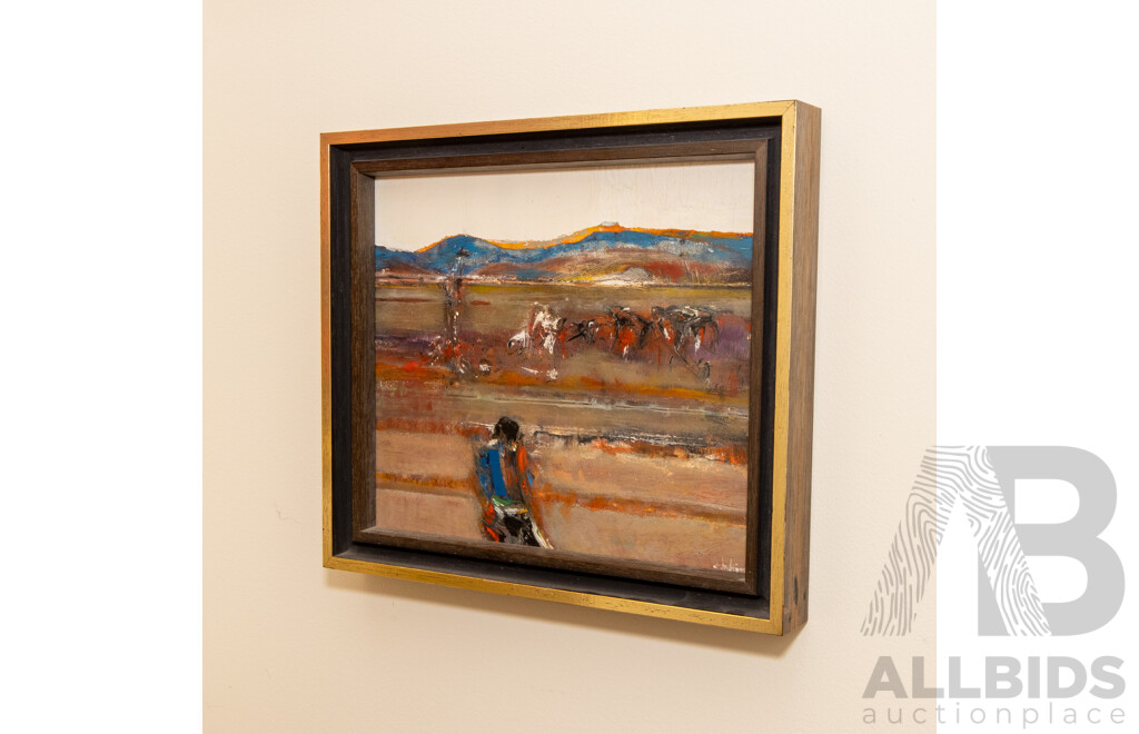 Thomas Gleghorn (20th Century, British-Born Australian, 1925-2026), the Drover (c1970s), Wonderful Original Oil on Board, 30H X 34W Cm (frame)
