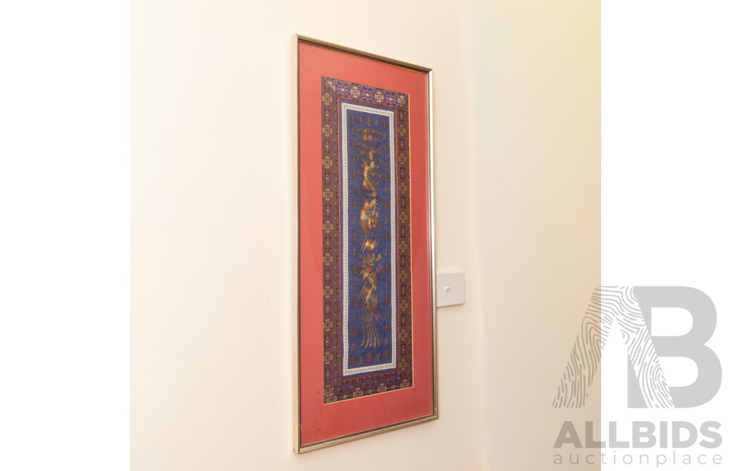 Artists Unknown (Chinese School), Dragon & Phoenix and Butterfly with Lotuses, Pair of Wonderful Antique Chinese Silk Embroidery Panels Featuring Pajin [Couched Gold Embroidery], 72H x 33W cm (largest) (2)