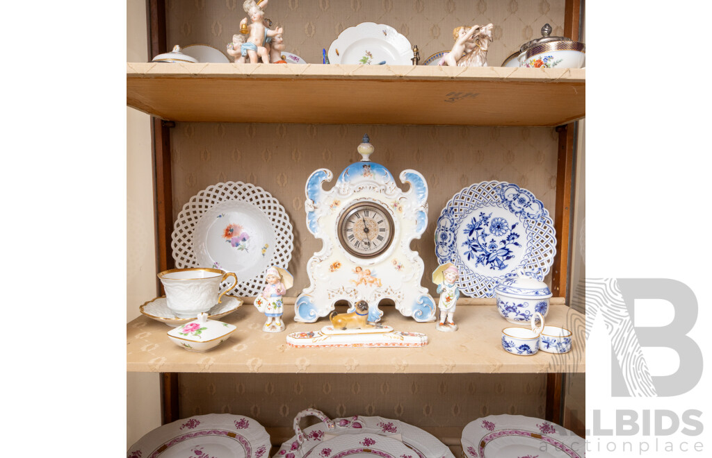 Collection of Meissen Ceramics Including Cabinet Plates, Figurines & an Italian Clock