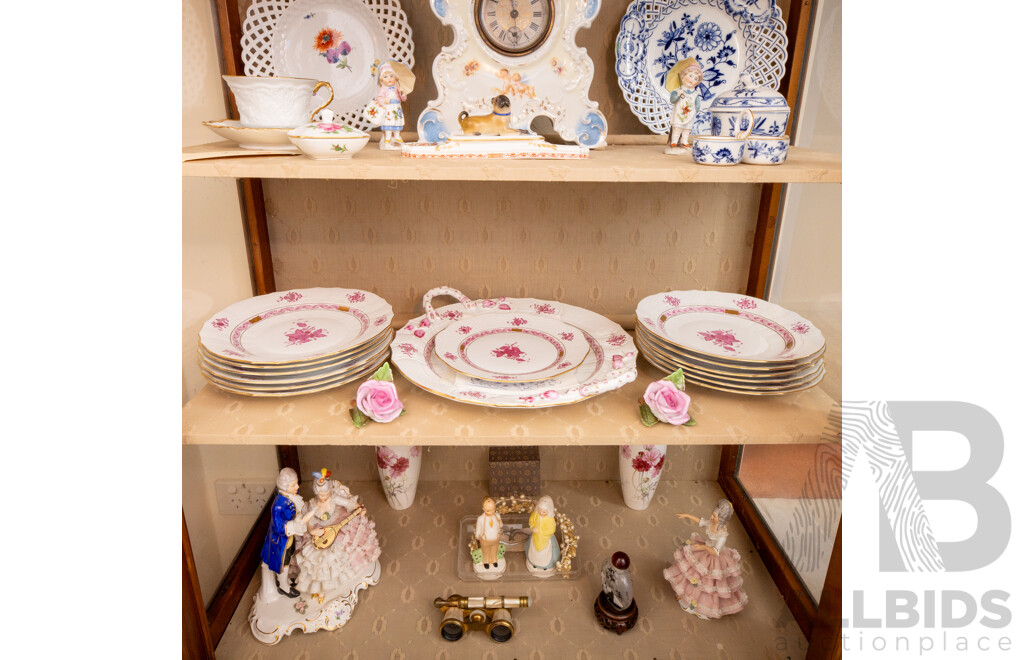 Collection of Herend Hungary Dinner Wares with Pink Floral Pattern