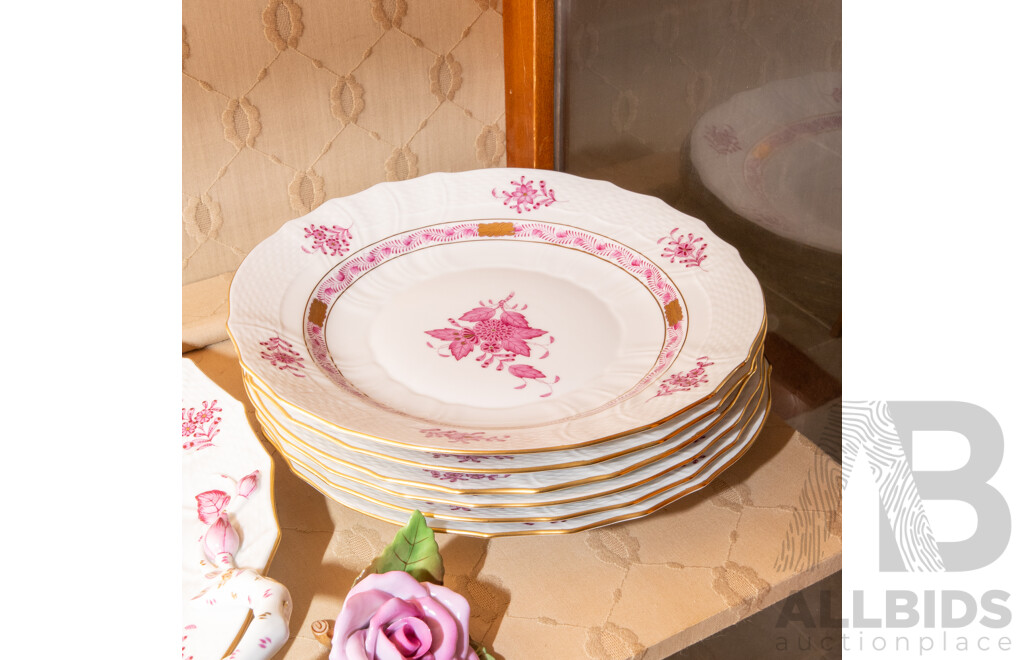 Collection of Herend Hungary Dinner Wares with Pink Floral Pattern