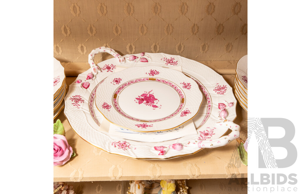 Collection of Herend Hungary Dinner Wares with Pink Floral Pattern