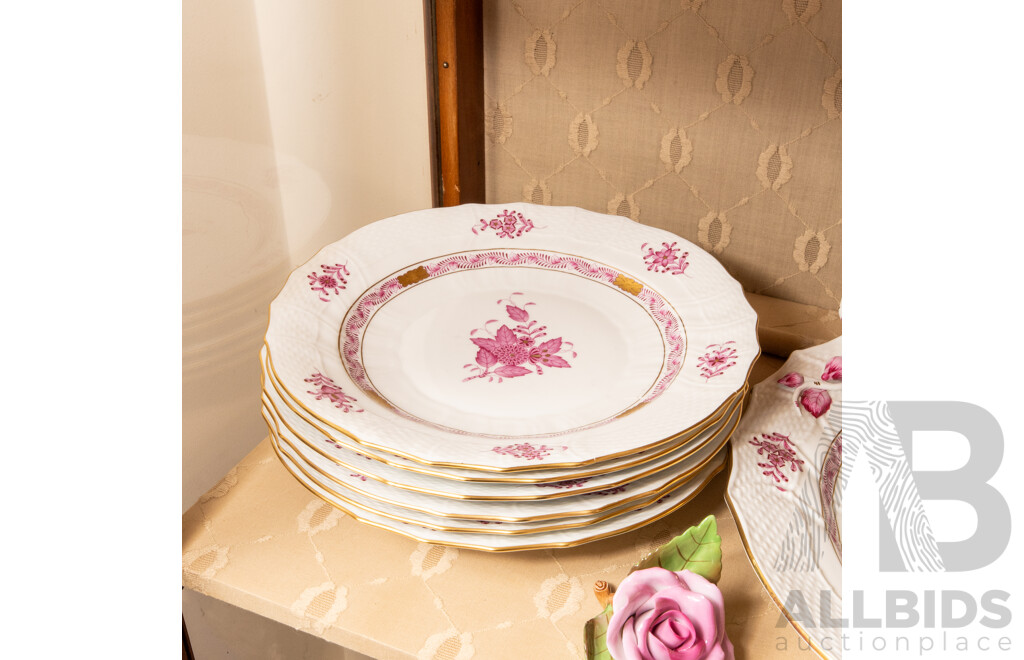 Collection of Herend Hungary Dinner Wares with Pink Floral Pattern