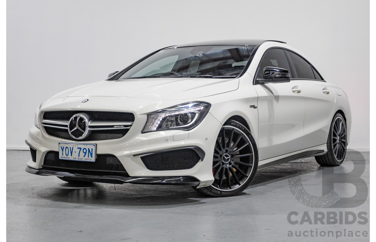 7/2015 Mercedes-Benz CLA 45 AMG (AWD) 117 MY15 4d Coupe Cirrus White Turbo 2.0L
