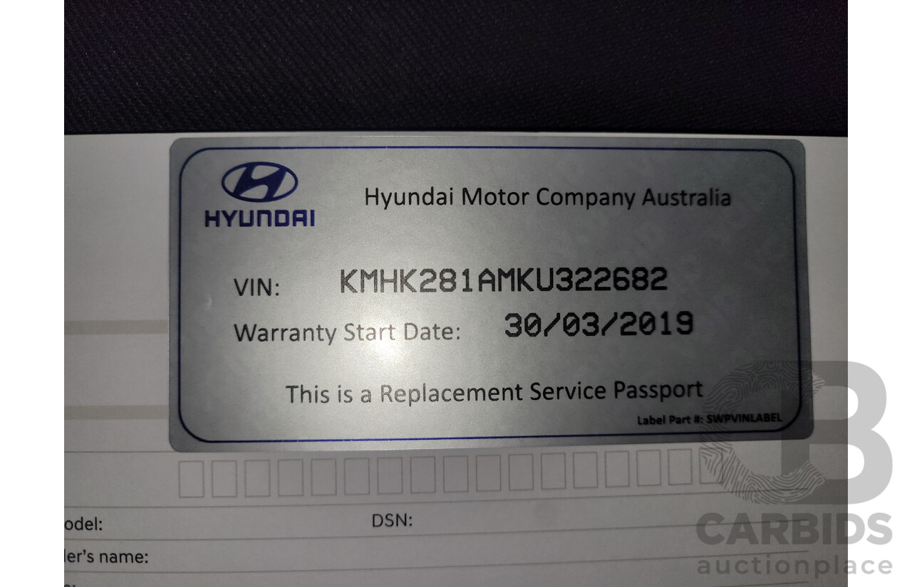 3/2019 Hyundai Kona Active OS.2 MY19 4d Wagon Blue Lagoon Metallic 2.0L
