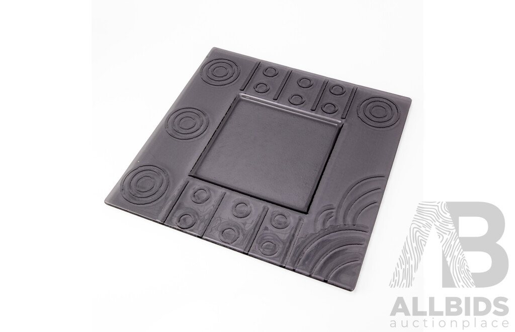 Wathaurong Glass & Arts Artisan (20th Century, Indigenous-Australian), Raining on the Waterhole, Original Mid-Century Style Handcrafted Slumped Glass Art Platter, 40L x 40W cm