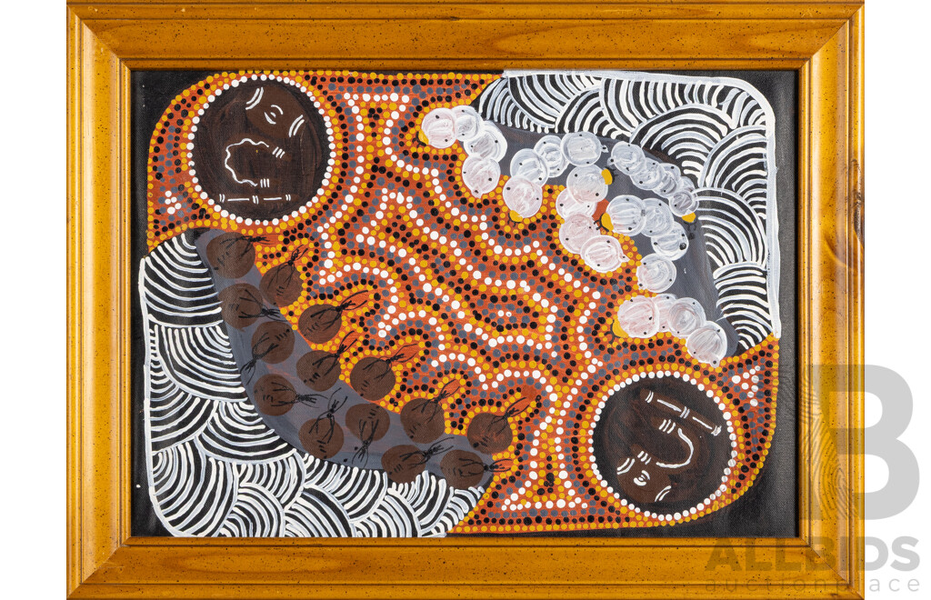 Artist Unknown (20th Century, Indigenous-Australian), Journey Lines, Original Acrylic on Canvas, 37H x 49W cm (frame)