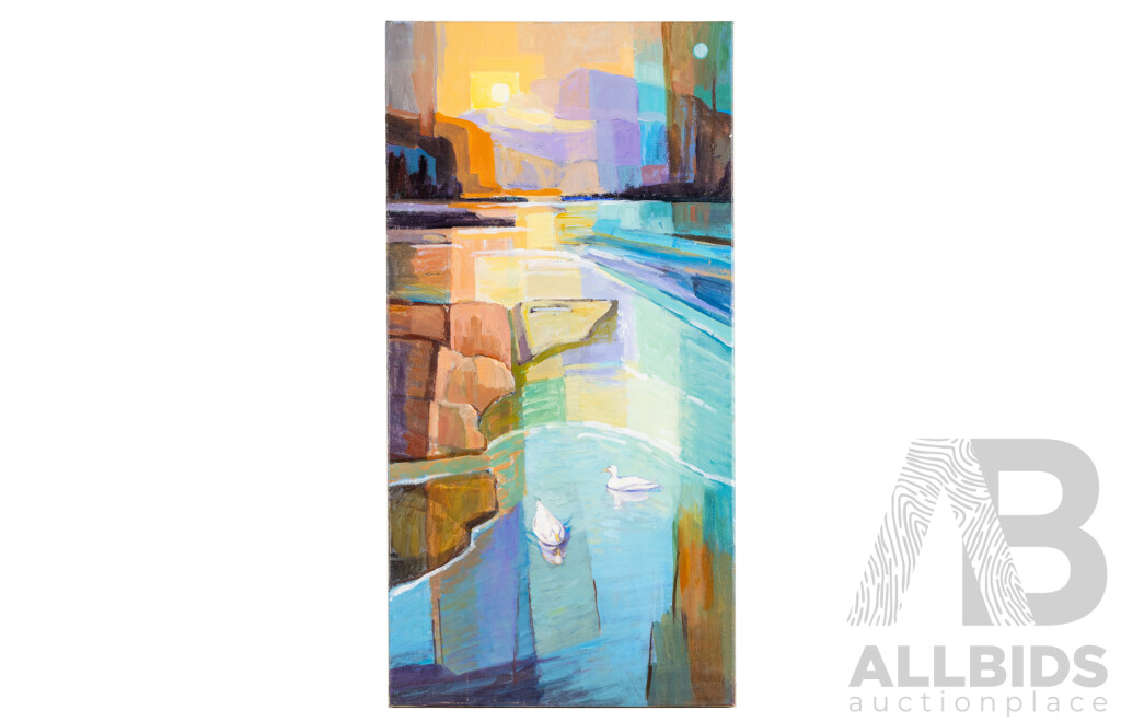 Jenny Sheppard, (20th Century, Australian), Winter, Pine Island & Big Summer Sand (Moruya), Original Pair of Acrylic on Canvases, 81H x 41W cm (largest) (2)
