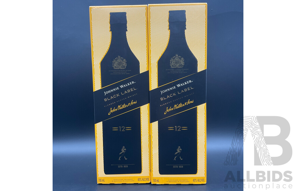JOHNNIE WALKER Boxed Black Lable 12 Year Blended Scotch Whisky 700ml - Lot of 2