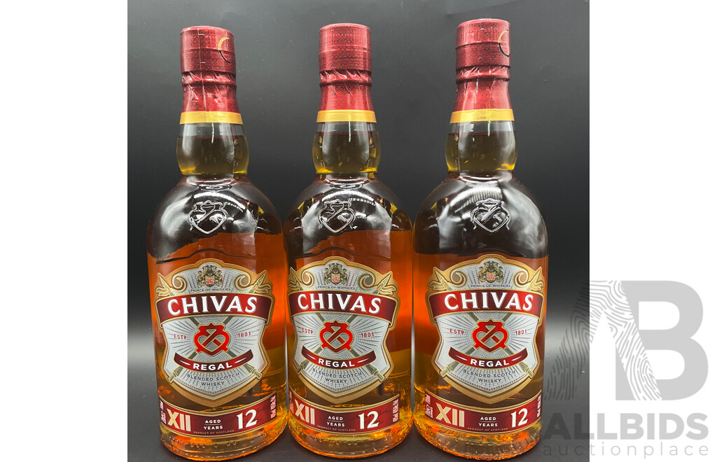 CHIVAS REGAL 12 Year Blended Scotch Whisky 700ml - Lot of 3
