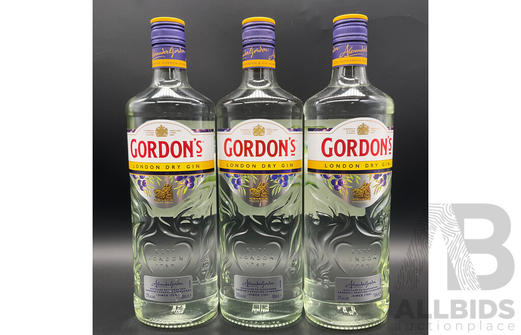 GORDON'S London Dry Gin 700ml - Lot of 3