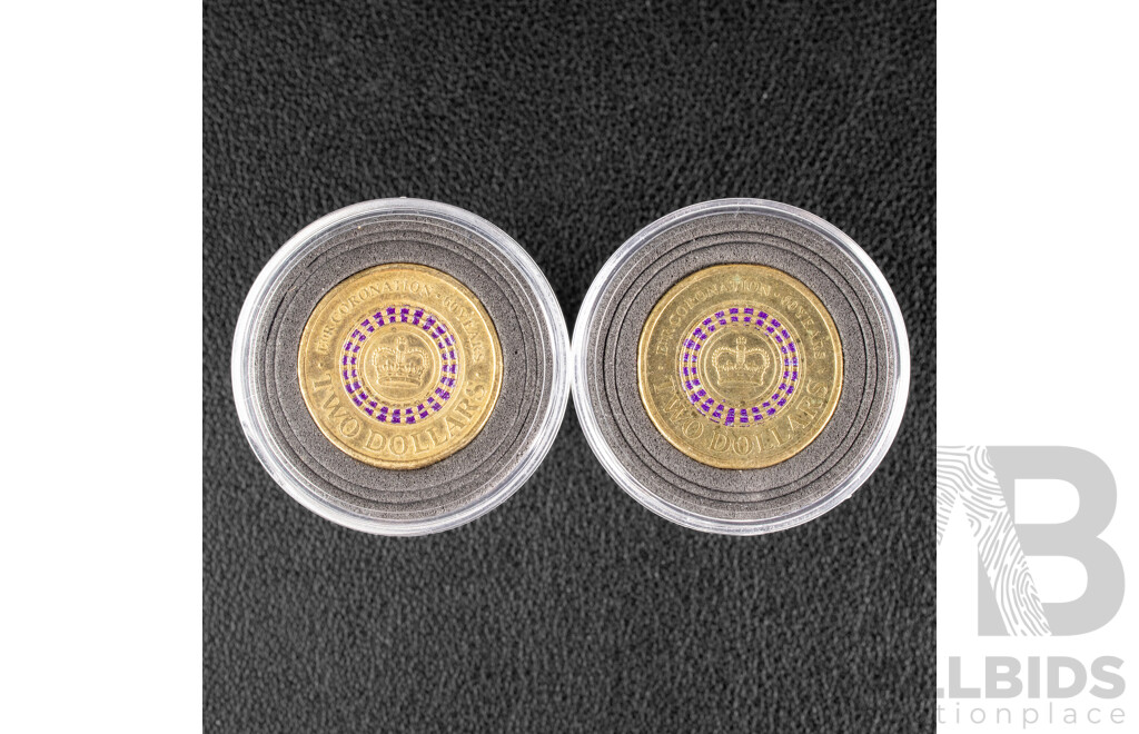 Two Australian 2013 Two Dollar Coins, 60th Anniversary QE2 Coronation